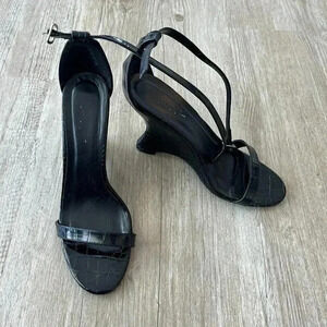 Womens Black Alligator Print Heels - 7